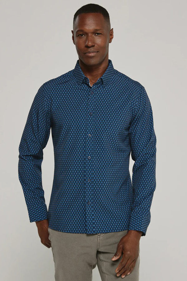 7 Diamonds Enrys Leaf Print Performance Button-Up Shirt in Navy at Nordstrom, Size XX-Large