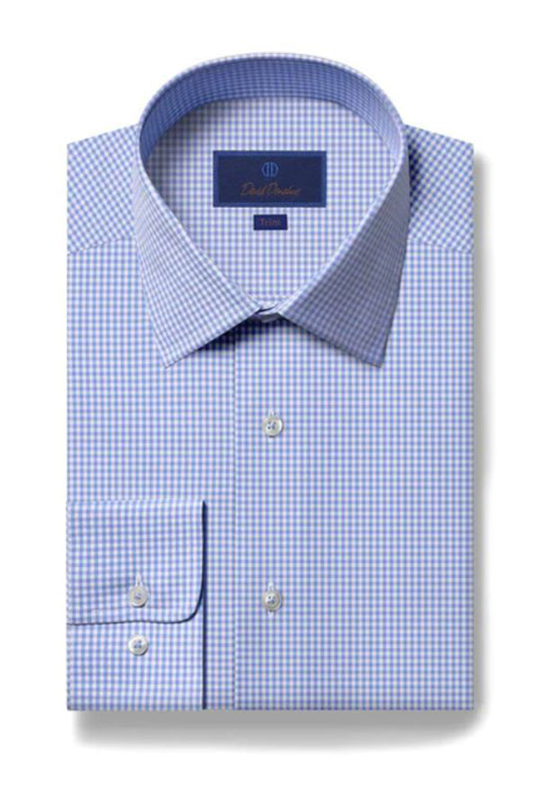 David Donahue Blue Gingham Dress Shirt Trim Fit The Foursome & Boundary Clothing David Donahue Blue Gingham Dress Shirt Trim Fit The Foursome & Boundary Clothing
