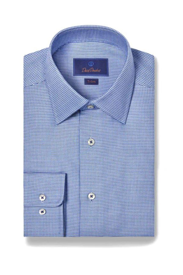 david donahue trim fit dress shirts David Donahue Men's Trim Fit Check Cotton Dobby Dress Shirrt - Blue